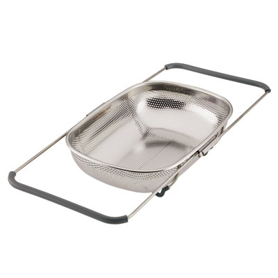 Rachael Ray Tools And Gadgets Over-The-Sink Stainless Steel Colander, 4.5 Quart, Gray Handles
