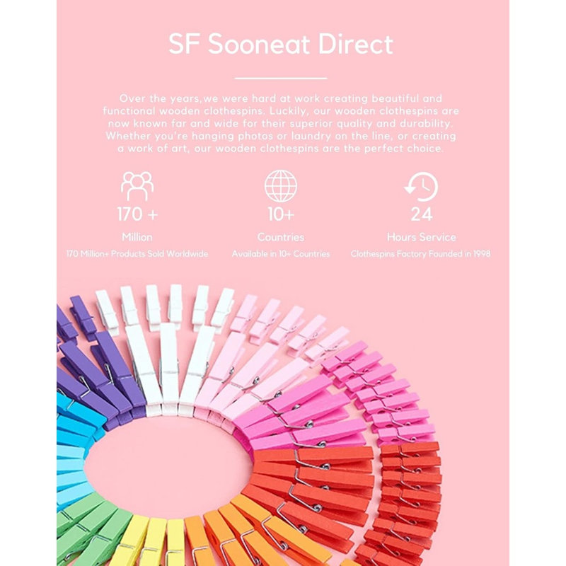 Paquet de 50 pinces à linge en bois colorées, pinces arc-en-ciel de 2,9 pouces pour photos, artisanat et décorations