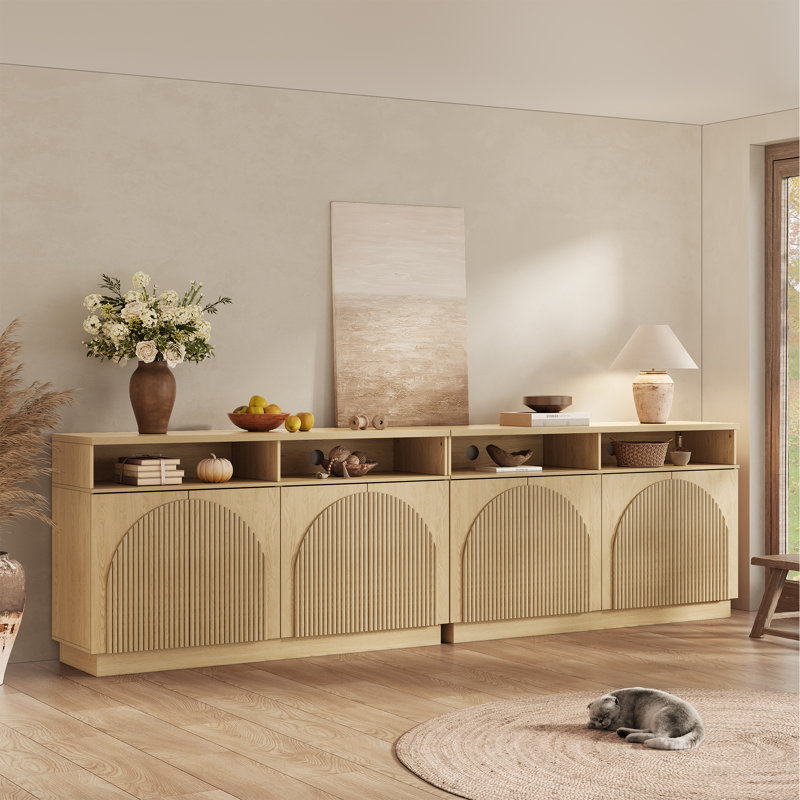 Designer 55'' Curved Three-dimensional Texture Sideboard（set Of 2）, Brown