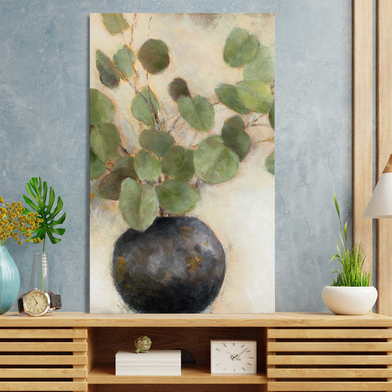 "Eucalyptus Leaves in Black Vase (Vertical)" by Lanie Loreth Print on Canvas