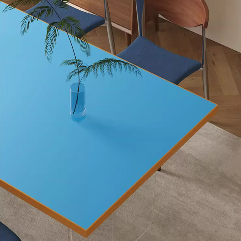 Bureau d'écriture en acrylique bleu transparent, H 29,52 po x l 78,74 po x P 31,49 po