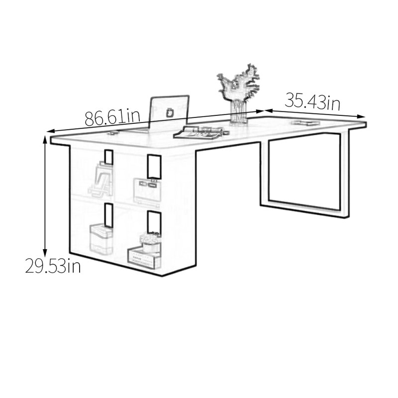 Horvath Desk, 29.53" H x 86.61" W x 35.43" D, White