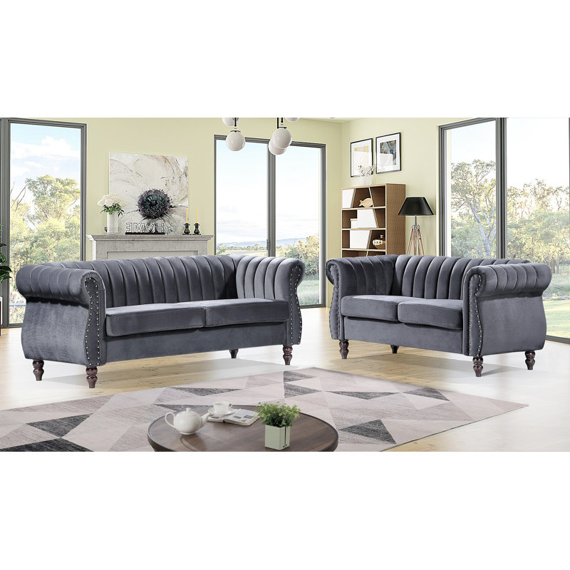 Ensemble de salon en velours Capucina, Velours gris