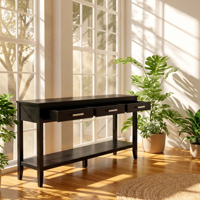 Console de 62,2 po avec 3 tiroirs peints avec tablette inférieure et poignées en fer, table de canapé minimaliste pour salon, couloir, cuisine, chambre à coucher, bureau