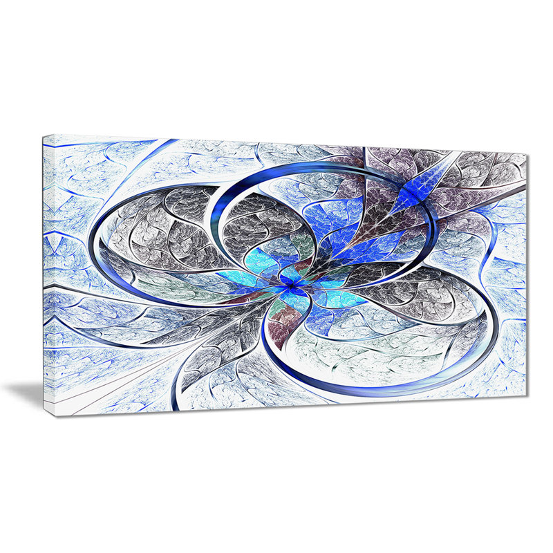 « symmetrical blue blue floral », reproduction d’impression sur toile tendue encadrée, H 16 po x l 32 po x P 1 po