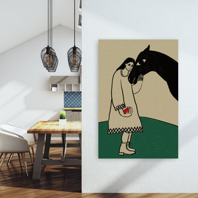 «Girl and Gentle Horse Dreamy Contemporary Horse Nature», art mural