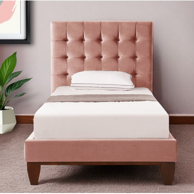 Lit rembourré en velours capitonné Blush