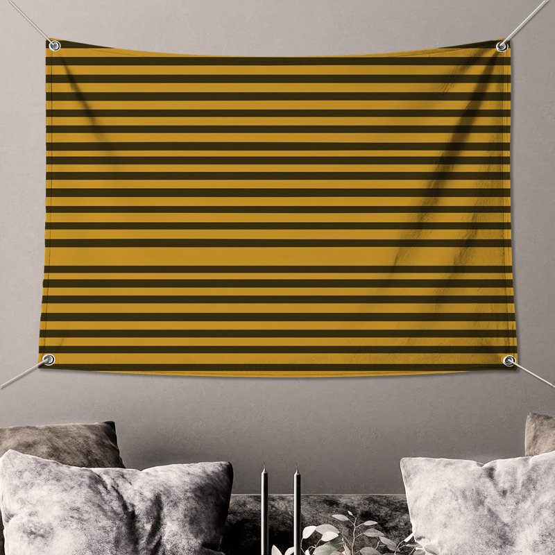 Tapisserie murale à rayures noires et jaunes, H 50 po x l 60 po avec 4 œillets
