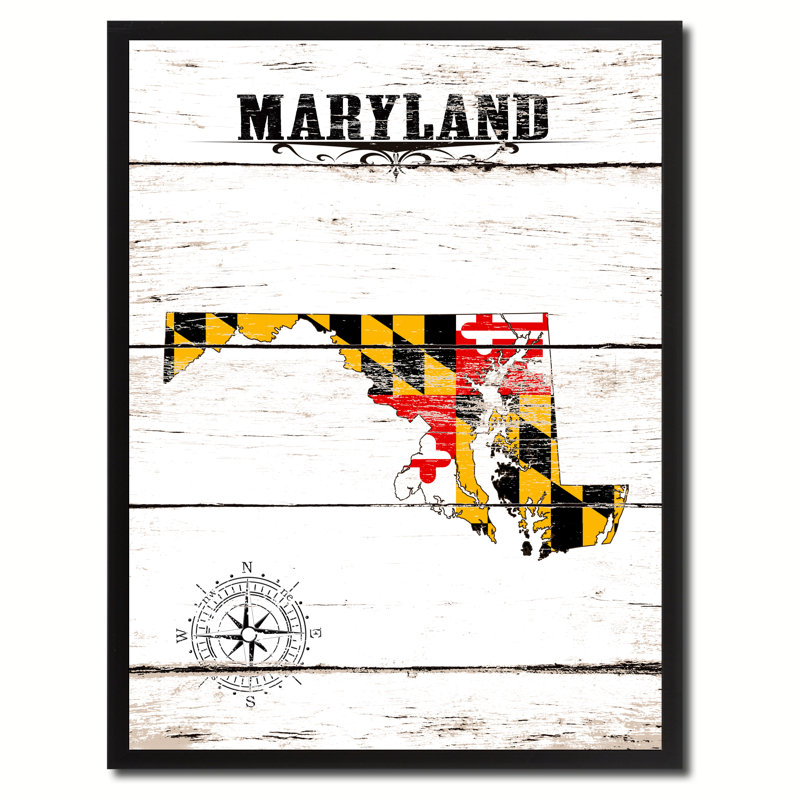 Maryland State Vintage Flag - Reproduction d'art graphique sur toile encadrée, H 9 po x l 7 po