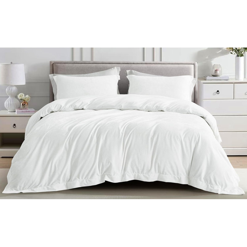 Piers Distressed Velvet Duvet Cover Set, King Duvet Cover + 2 King Shams, Cream White