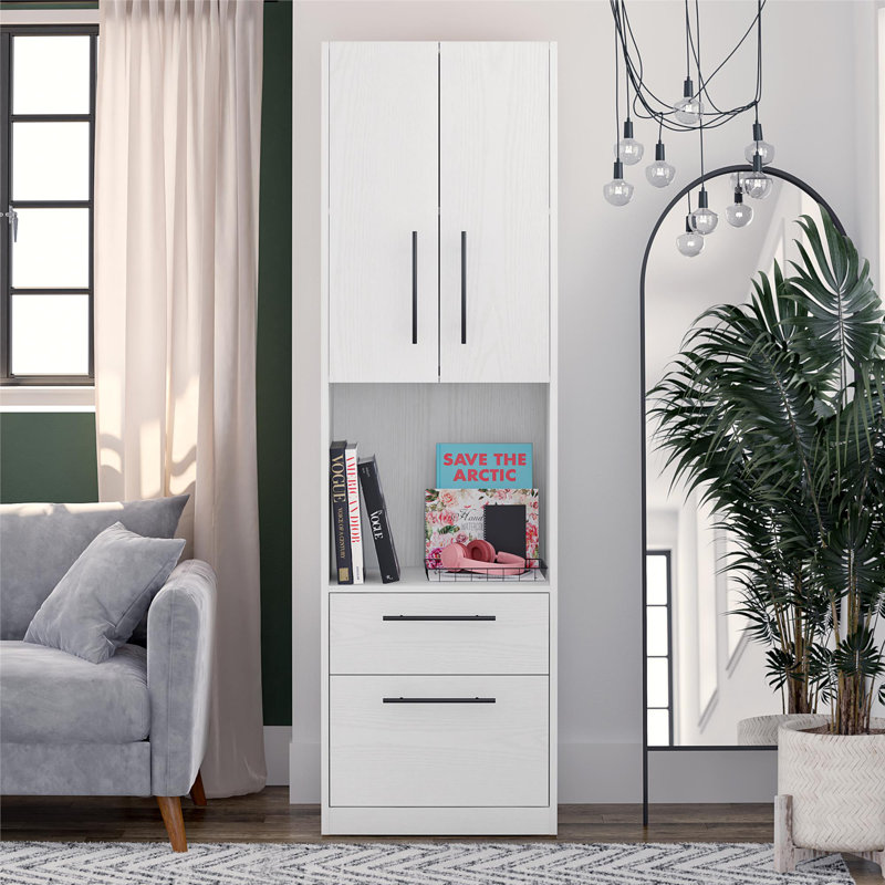 Holly Hills 2-Drawer Cabinet with Open and Closed Storage, White