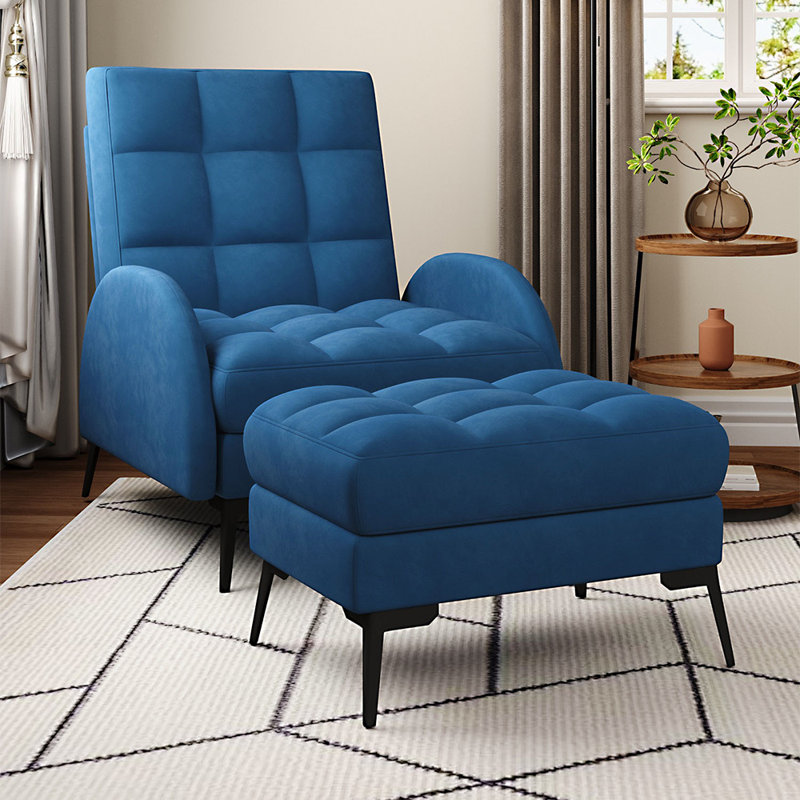 Affric 60cm Wide Velvet Wing Chair Recliner, Blue