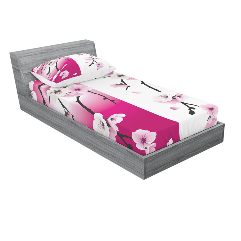 Ensemble de draps d’abricots sur différents tôles à fleurs, Ensemble de draps pour lit simple avec drap-housse