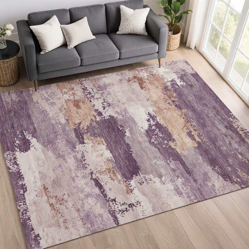 Tapis abstrait lavable à la machine de qualité supérieure Mayfield AMF2372, Aubergine, 9 pi x 12 pi
