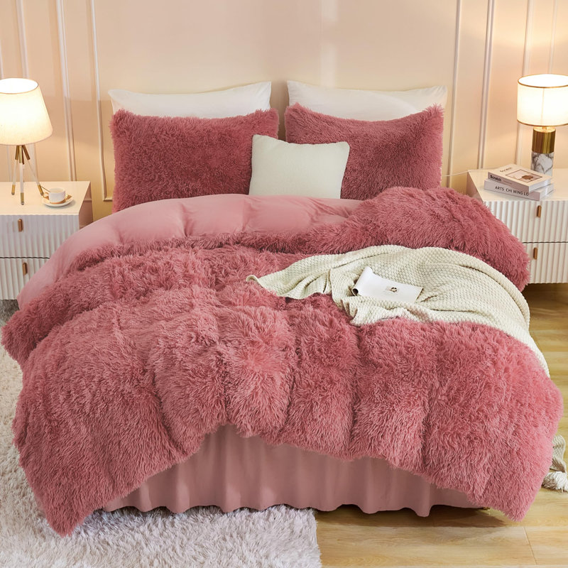 Ensemble d'édredon rose Andency Fluffy Old, Double (79 po x 90 po), Vieux rose