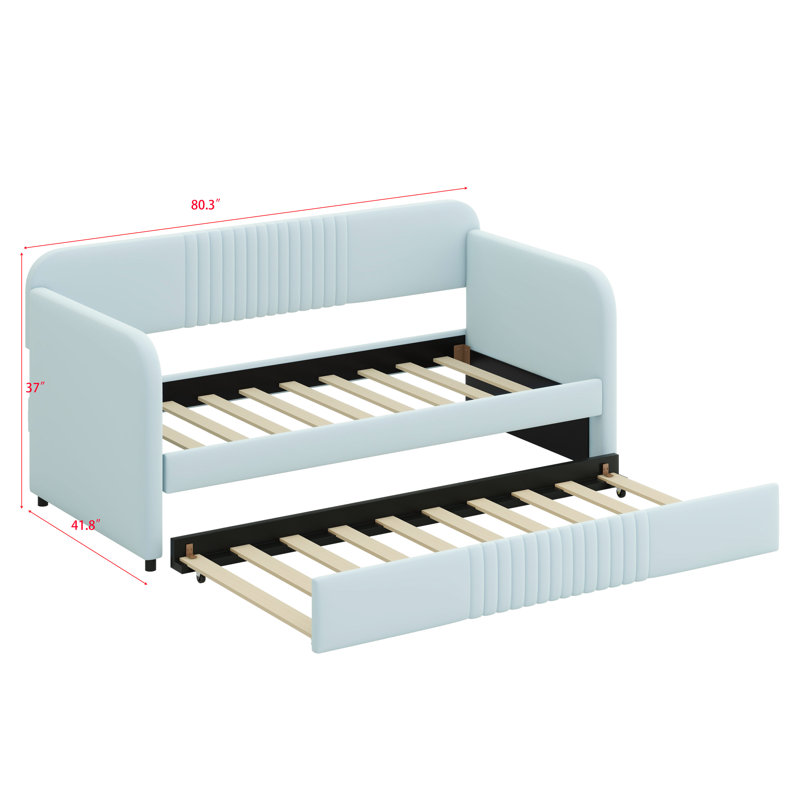 Upholstered Daybed Sofa Bed With Trundle Bed, Light Blue