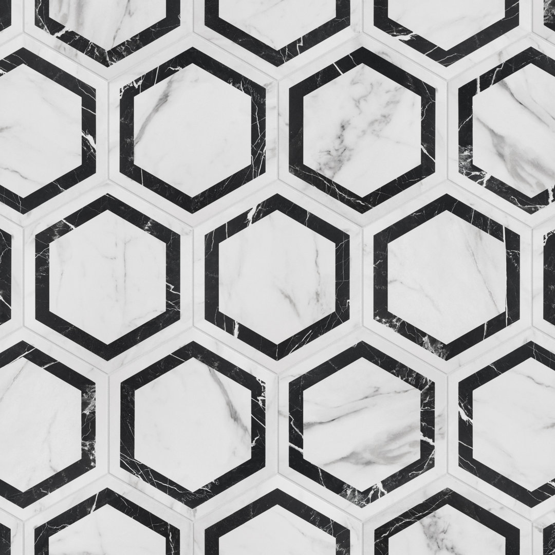 Marbilia Hex Venato w/Biotech 11" x 13" Porcelain Marble Look Wall & Floor Tile (Set of 14) Merola Tile 