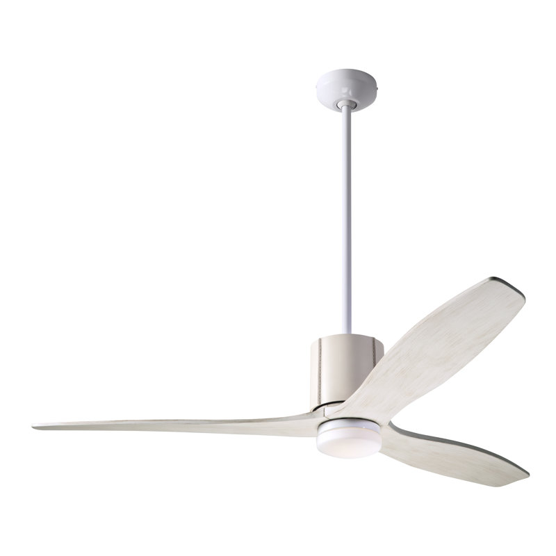 LeatherLuxe 54'' Ceiling Fan with LED Lights, Gloss White/Ivory, Wall/Remote Combo Controls, Whitewash