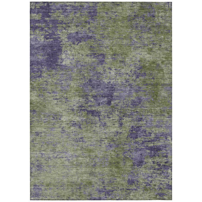 5' X 8' Olive Green And Dark Purple Abstract Washable Indoor Outdoor Area Rug