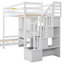 Lit mezzanine simple au-dessus de simple avec bureau intégré et escalier, avec compartiments de rangement et tablettes, blanc-1889557735