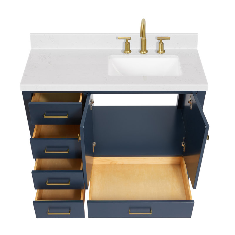  Meuble-lavabo simple 42,25 po avec plateau, Right, Rectangular, Bleu minuit