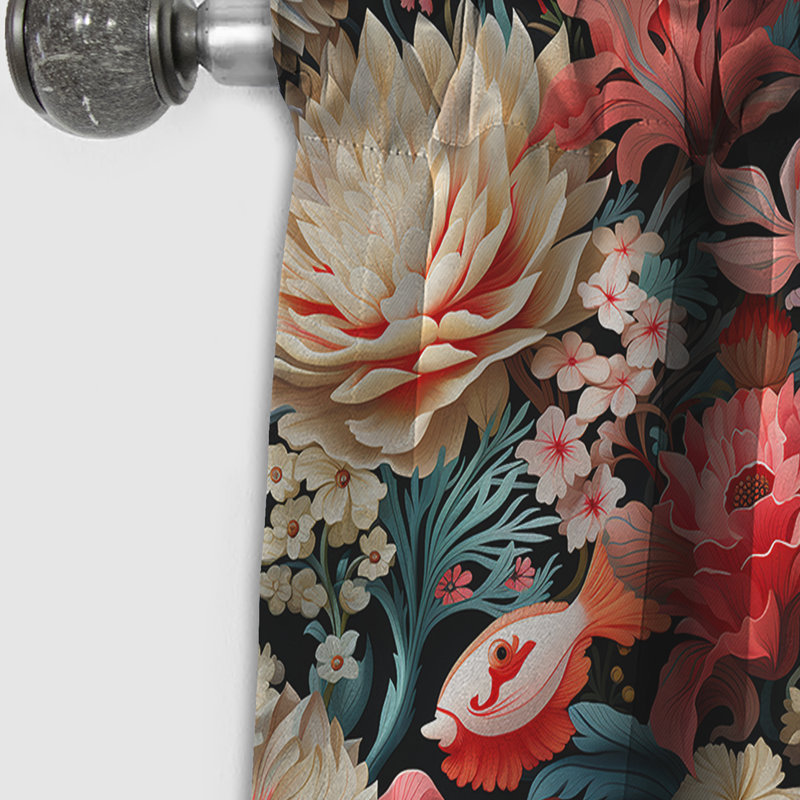 Motif tropical de corail à motif de crêtes - rideau à motif floral - 1 panneau occultant, L 52 po x L 84 po