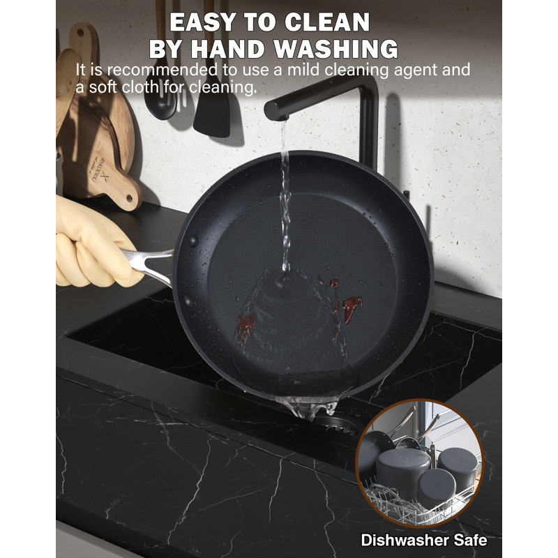 3-Piece Black Aluminum Nonstick Frying Pan Set with Stainless Steel Handles