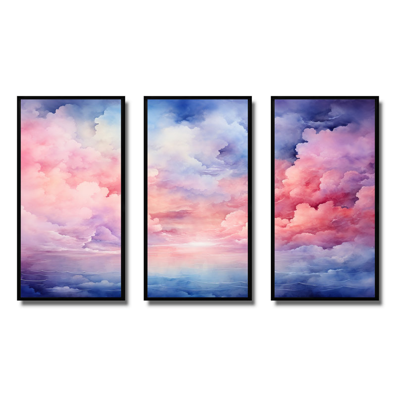 Pink And Blue Pastel Coloured Sky II - Sky Wall Art, 28" H x 36" W x 1" D, Black Floater Framed