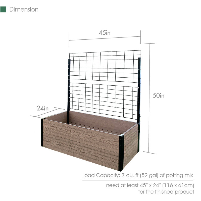 Raised Garden Bed with Trellis, 47" H x 45" W x 24" D