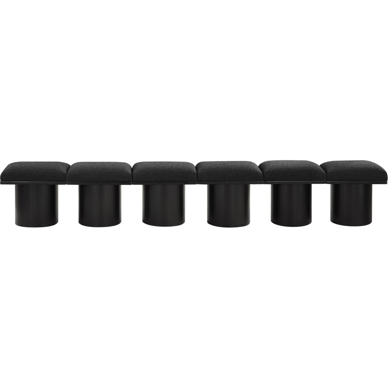 Banc rembourré Horatia, Tissu bouclé noir, H 17,5 po x l 108 po x P 15,5 po, Noir, noir, noir, noir