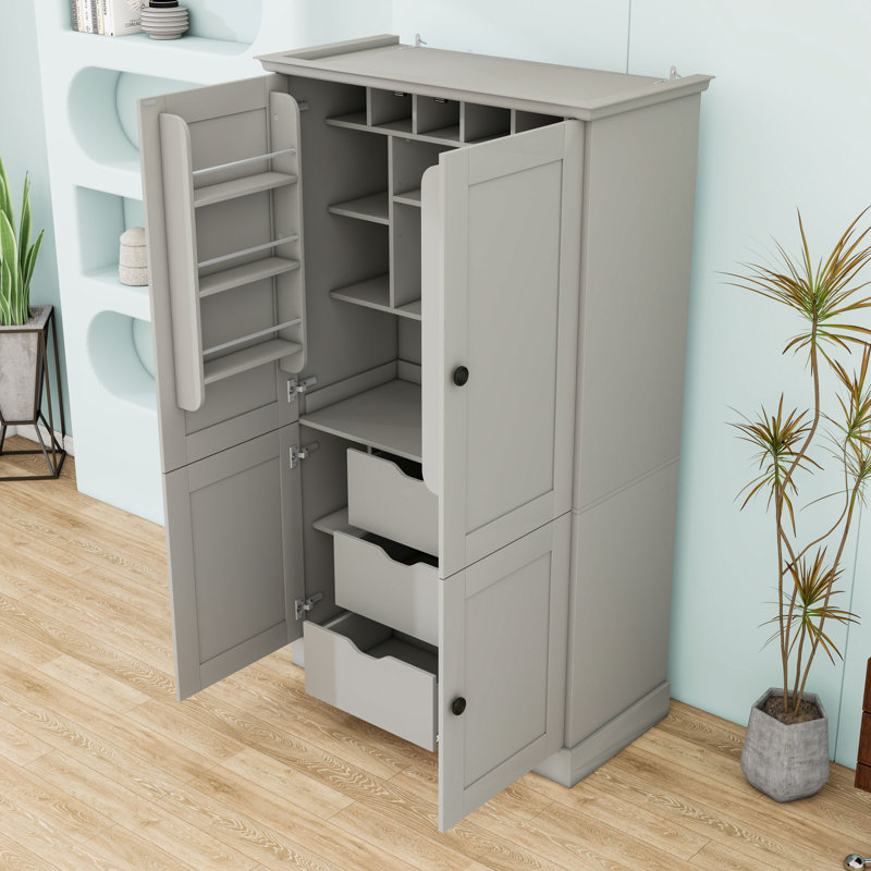 Armoire de cuisine autoportante avec 4 portes, 3 tiroirs et 6 tablettes de porte, Gray