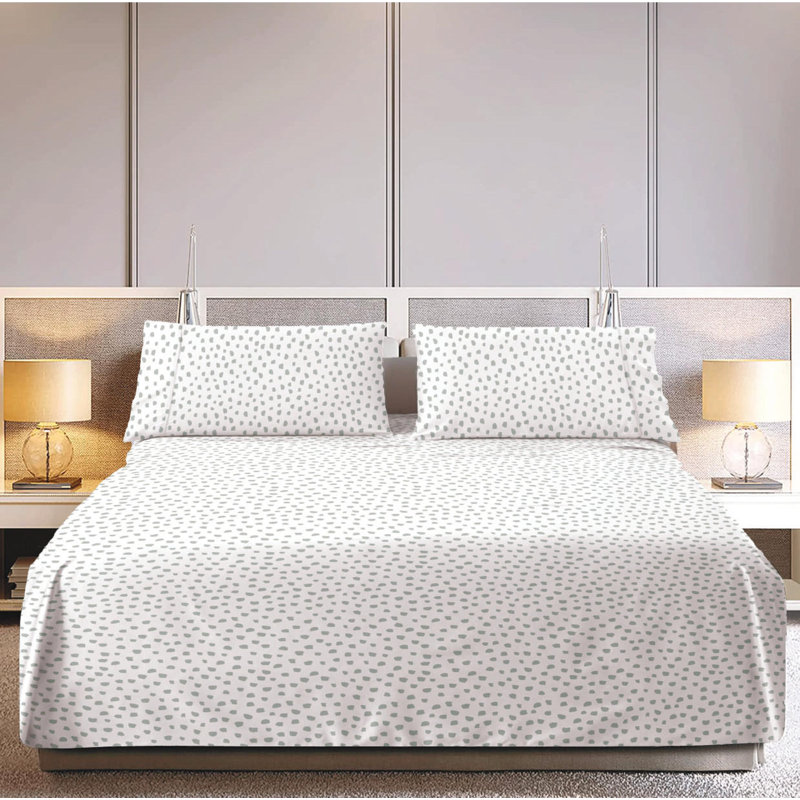 Printed Bedsheet 100% Cotton Percale Polka Dots Sheet Set, Twin Sheet Set with 2 Pillowcases