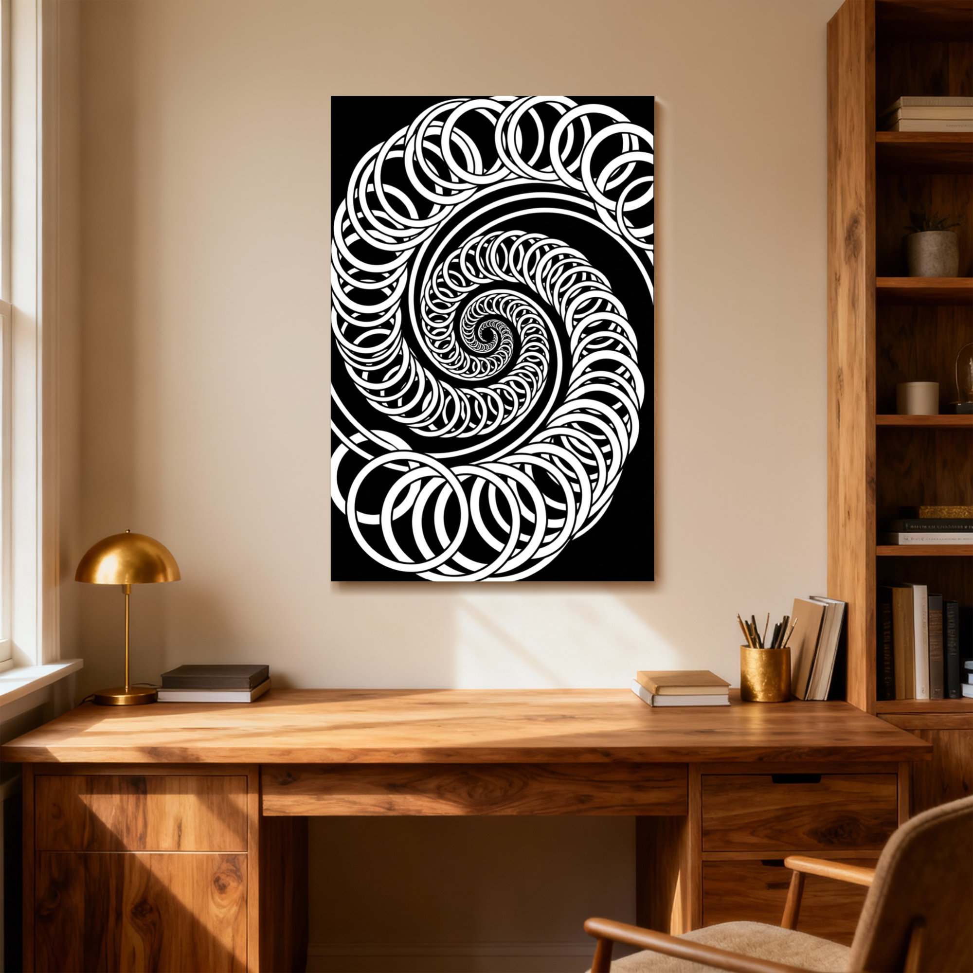Wrought Studio Fashion Spiral Circle Pattern Black And White Art ...