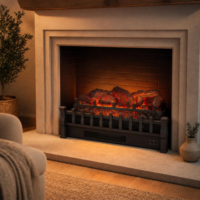 Foyer électrique encastré de 30 po avec effet flamme réaliste - 1500 W - Bûches en faux pin - Acier laminé à froid et ABS