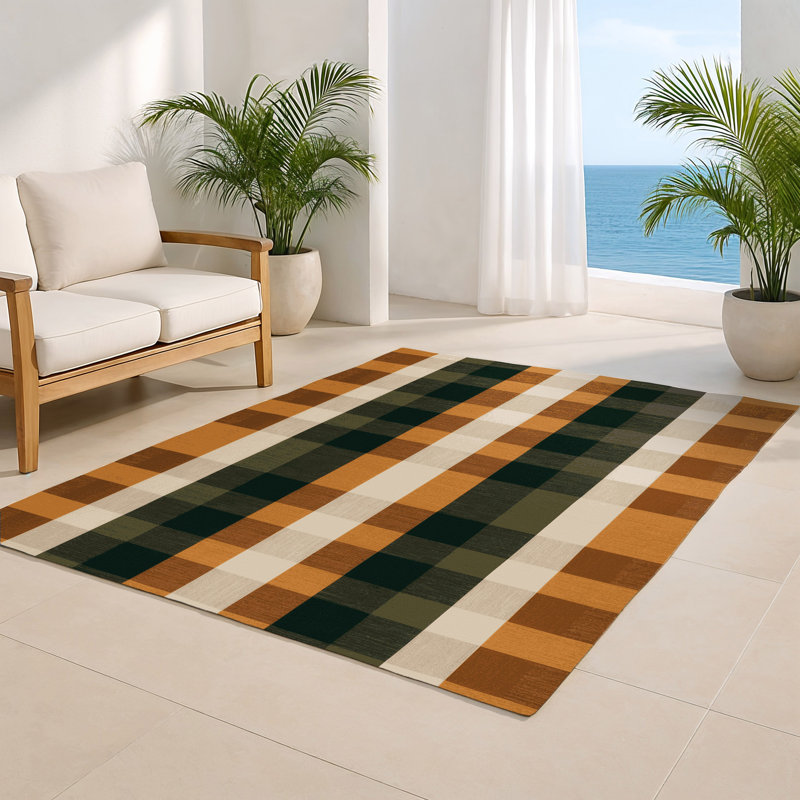 Tapis d'intérieur et d'extérieur à carreaux brun, Rectangulaire 2 pi x 3 pi