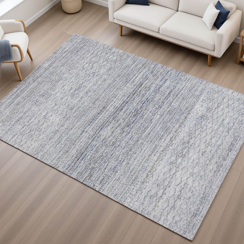Premium Machine Washable Mayfield AMF2150 Striped Rug, Sky, Rectangle 3' x 5'