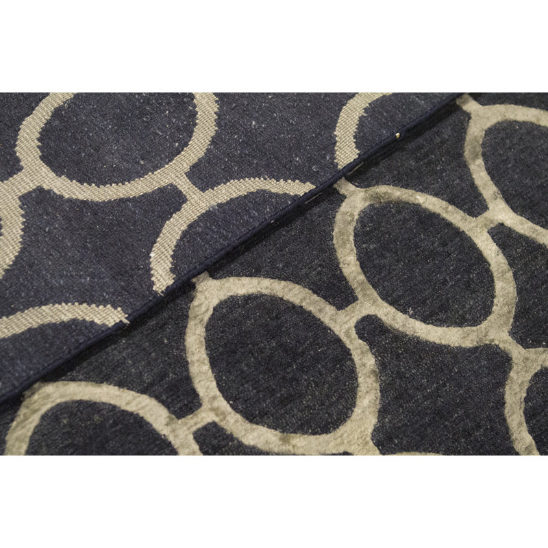 Tapis bleu et argent noué à la main de haute qualité