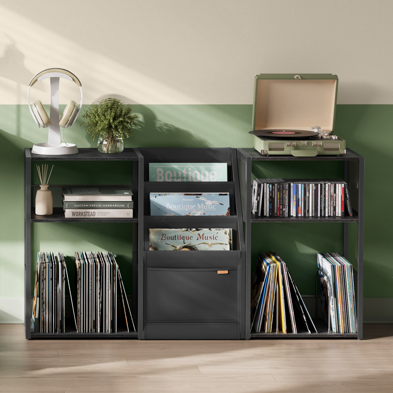 Record Player Stand, 3-Tier Side Table, Vinyl Record Storage Up To 140 Albums, End Table For Living Room, Bedroom, Black