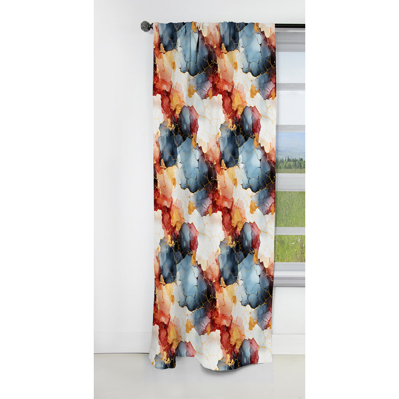 Bleu et rouge Marble Elegance I - Rideau de marbre abstrait - Rideau de marbre occultant - 1 panneaux, L 52 po x L 108 po