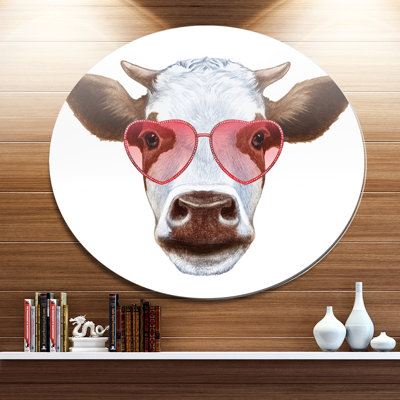 « vache avec verres à coeur rouge », impression