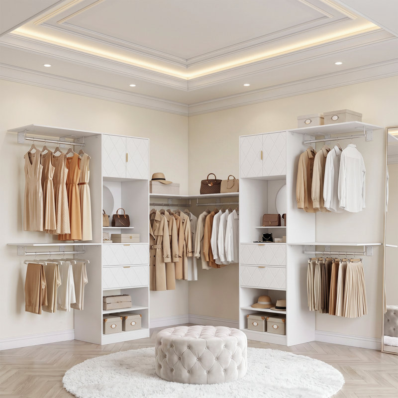 Ensemble de rangement pour garde-robe de 86,61 po de largeur avec 2 tiroirs et miroir