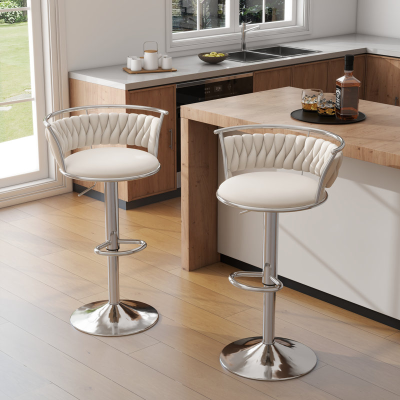 Ginko Modern Swivel Bar Stool with Backrest, Adjustable Height Kitchen Island Stool with Upholstered Seat and Footrest,