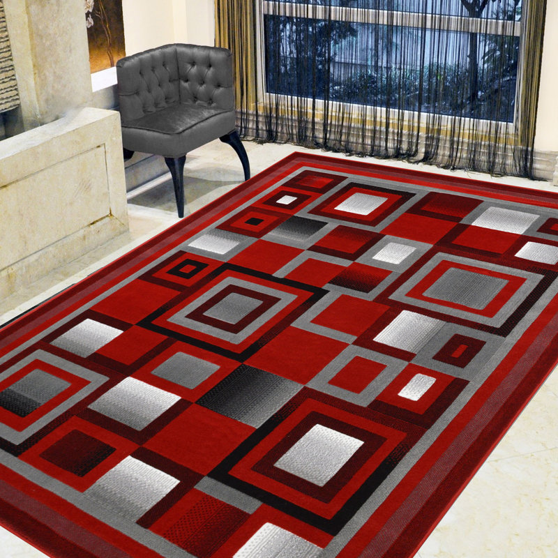 Tapis rouge tissé à la machine Jon-Paul, Rectangle 5 pi 2 po x 7 pi 2 po