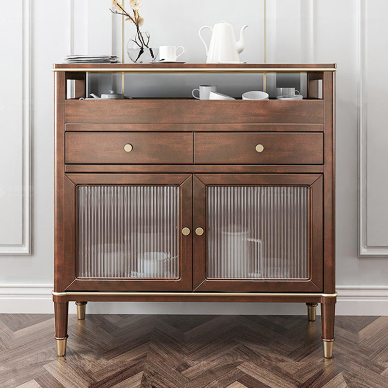 Armoire d'appoint légère en bois de hêtre et en verre, H 37,4 po x l 37,4 po x P 15,7 po, Brun