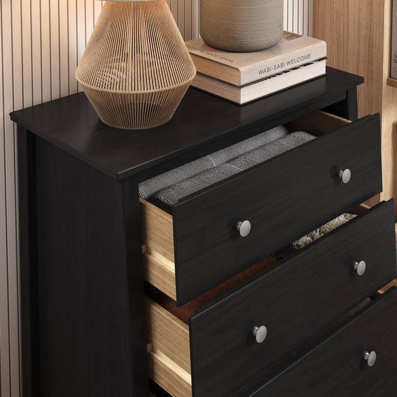 Commode 4 tiroirs en bois massif, Noir