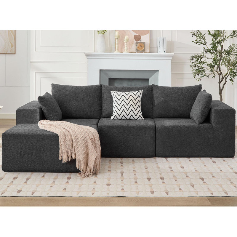 Canapé modulaire en L avec repose-pieds Wesson, Noir