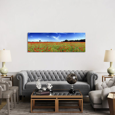 Poppies In A Field, Norfolk, England - Wrapped Canvas Panoramic Print