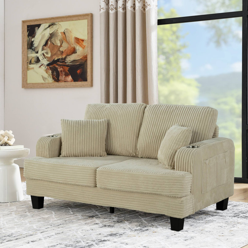 Causeuse contemporaine l 61,4 po, beige, Beige