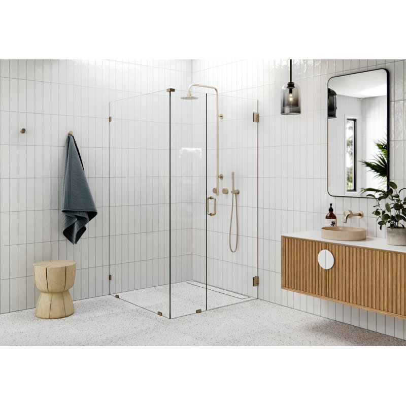 Illume 41 in. x 40.5 in. x 78 in. 90-degree wall hinged Fully Frameless Glass Shower Enclosure, Brushed Bronze