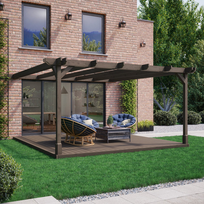 Jarrius Wood Pergola, Rustic Brown, 270cm H x 300cm W x 300cm D